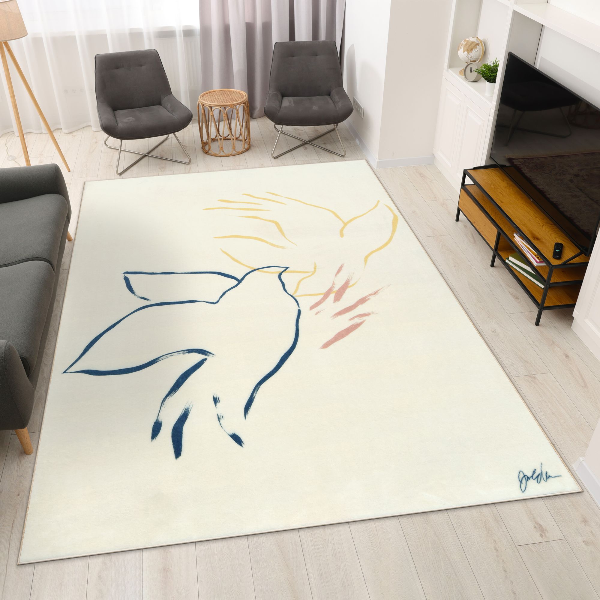 Image 2 Abstract Flock 8'x10'Hand Washable Power-loomed Art Area Rug more views