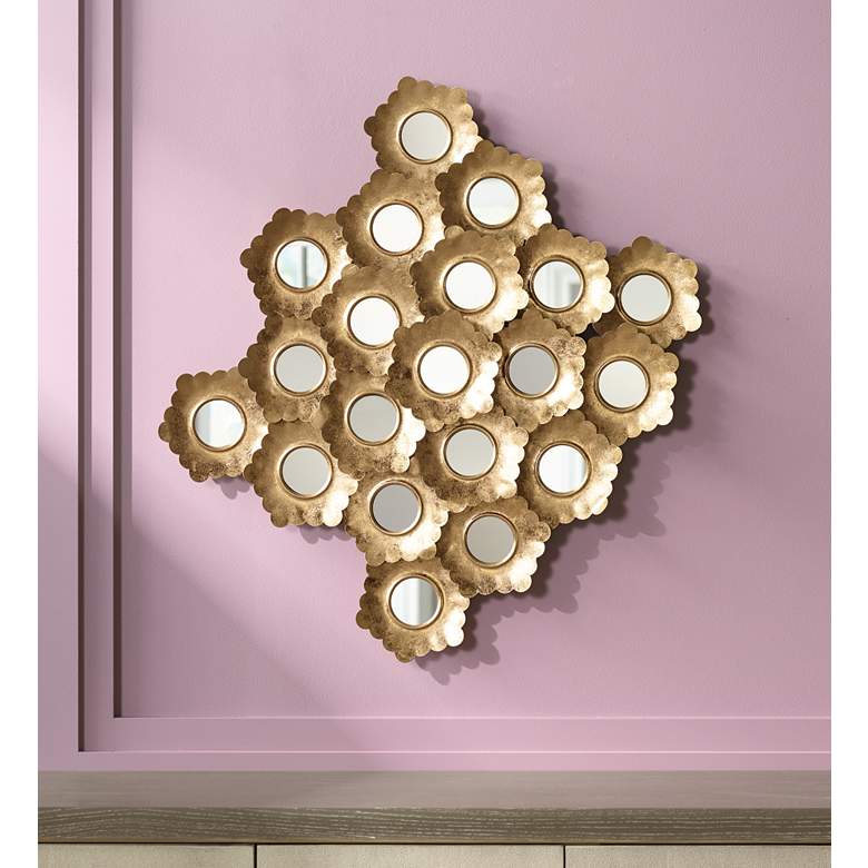 Image 1 Abstract Floral Gold Leaf 29" High Mirrored Wall Art
