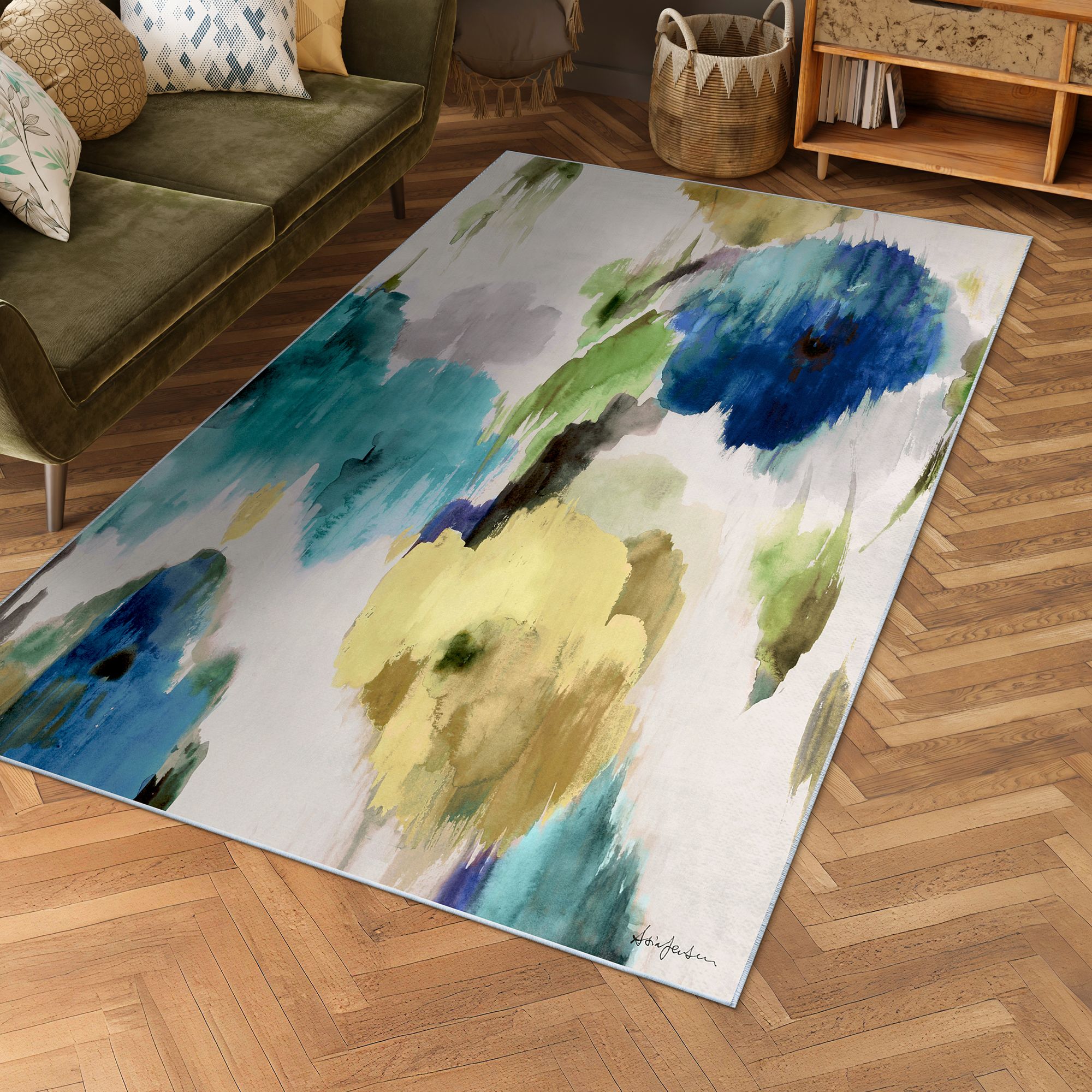 Image 2 Abstract Flower I 5'x8'Hand Washable power-loomed Art Area Rug more views