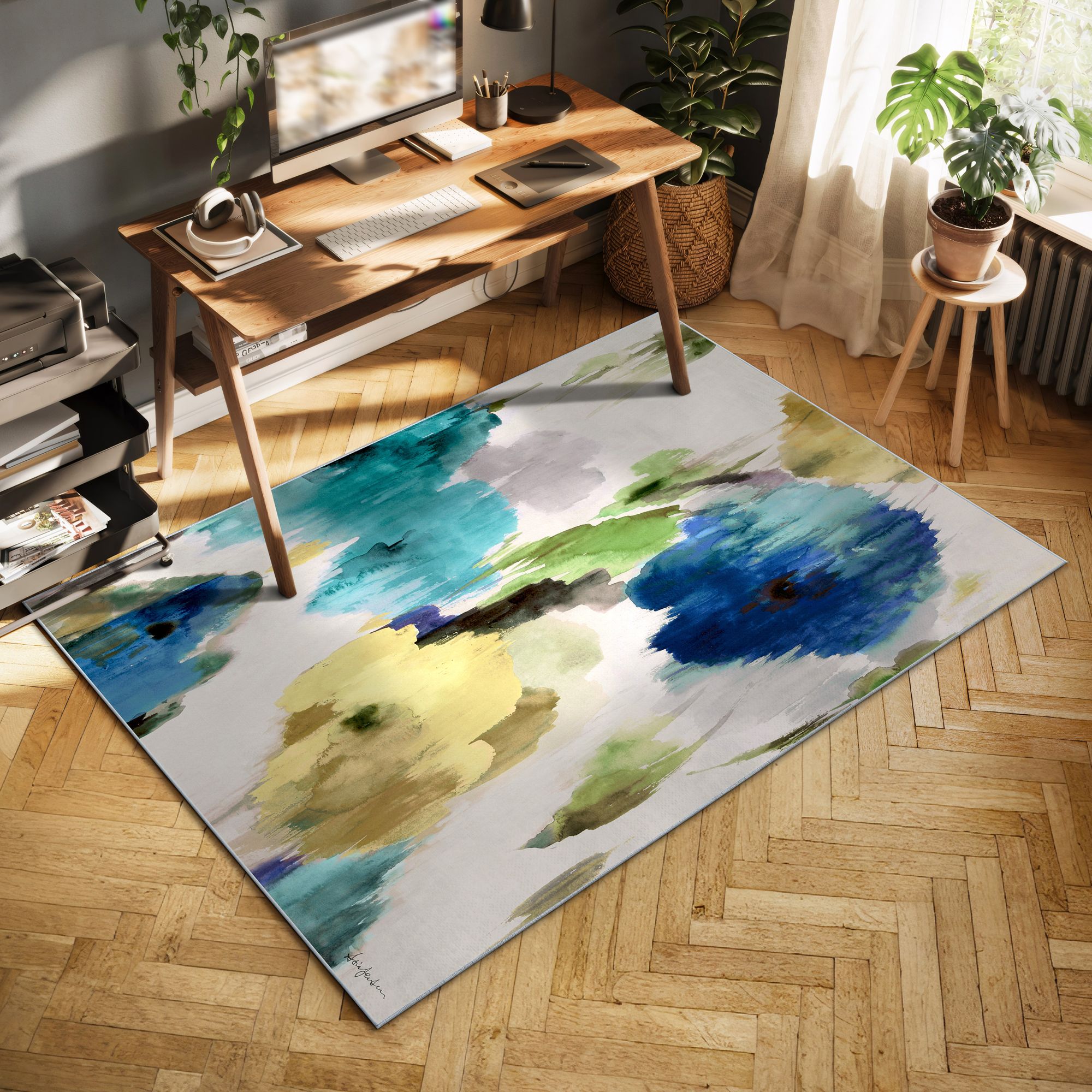 Image 3 Abstract Flower I 5'x8'Hand Washable power-loomed Art Area Rug more views