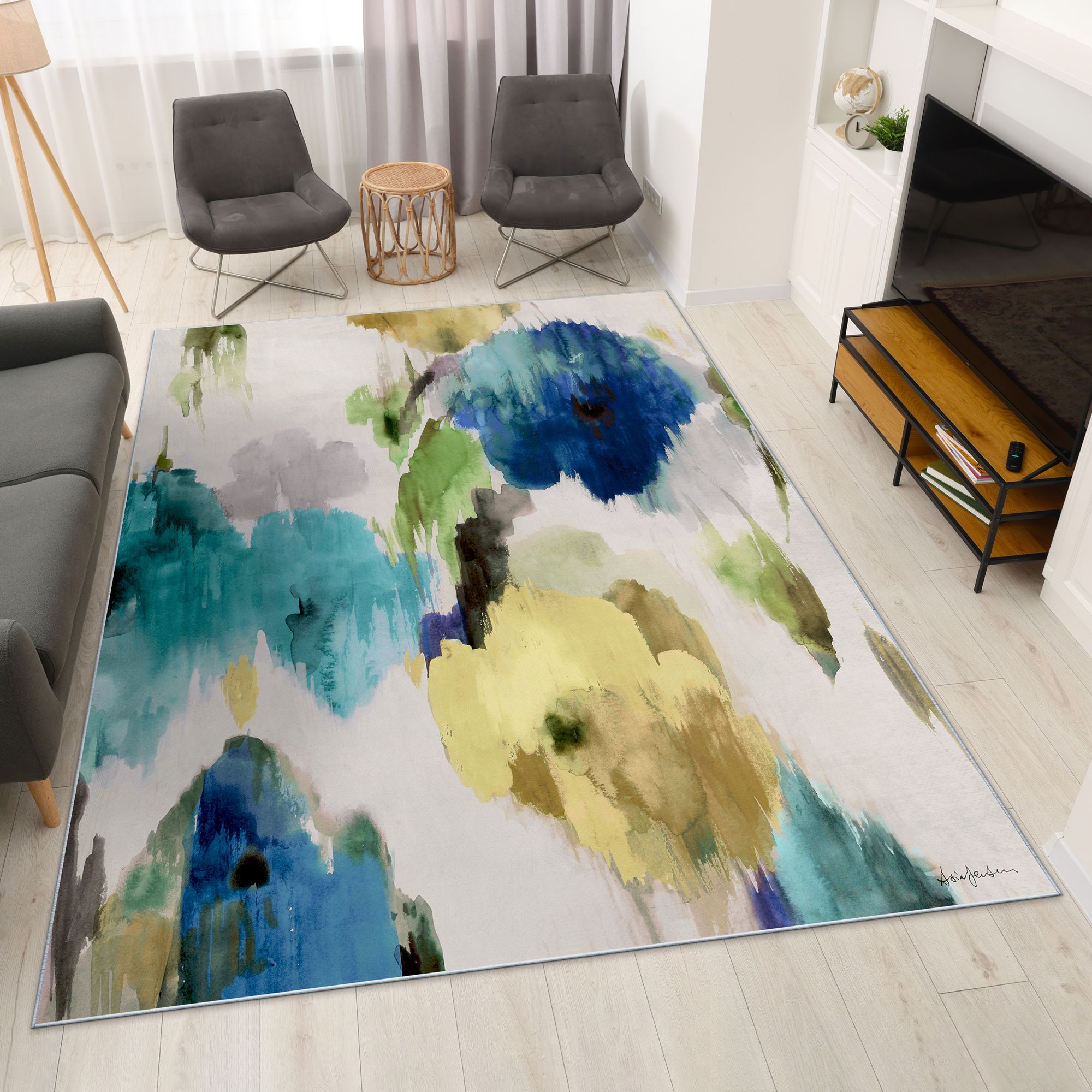 Image 2 Abstract Flower I 8'x10'Hand Washable power-loomed Art Area Rug more views