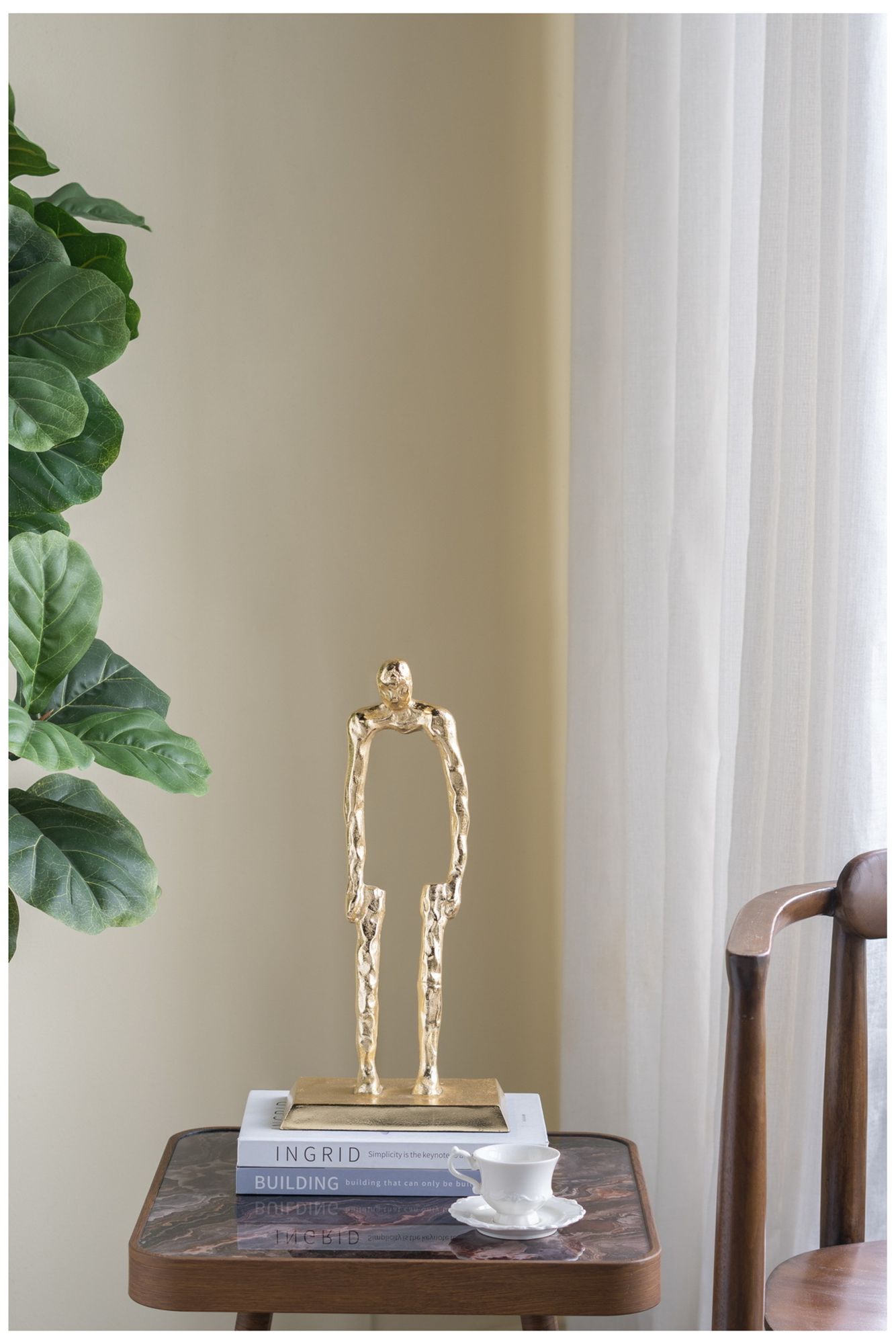 Image 4 Abstract Gold Human Figurine with Sturdy Pedestal Base - Gold more views