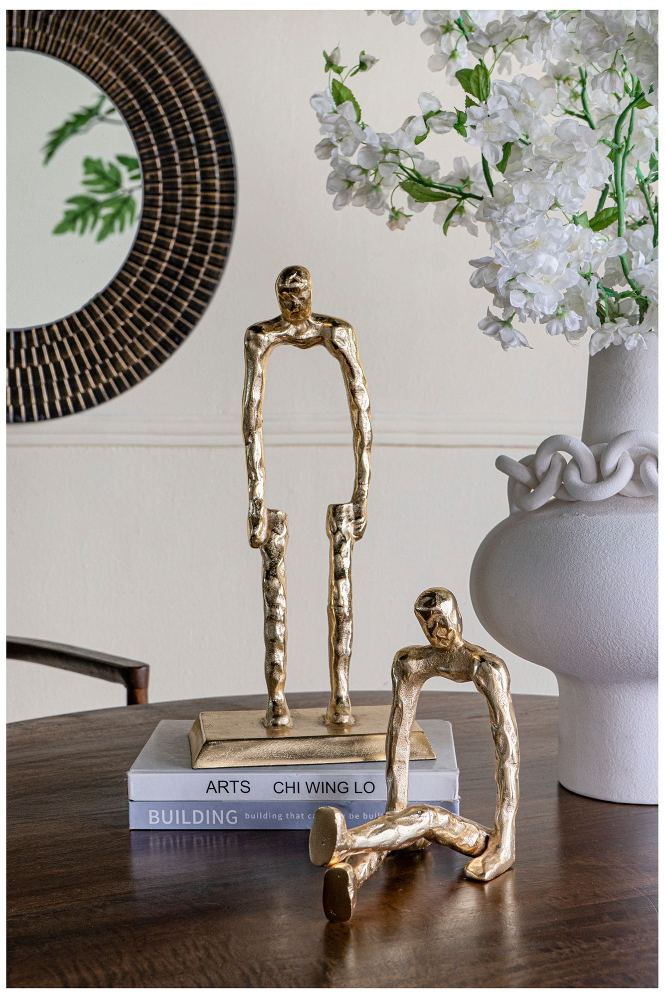 Image 7 Abstract Gold Human Figurine with Sturdy Pedestal Base - Gold more views