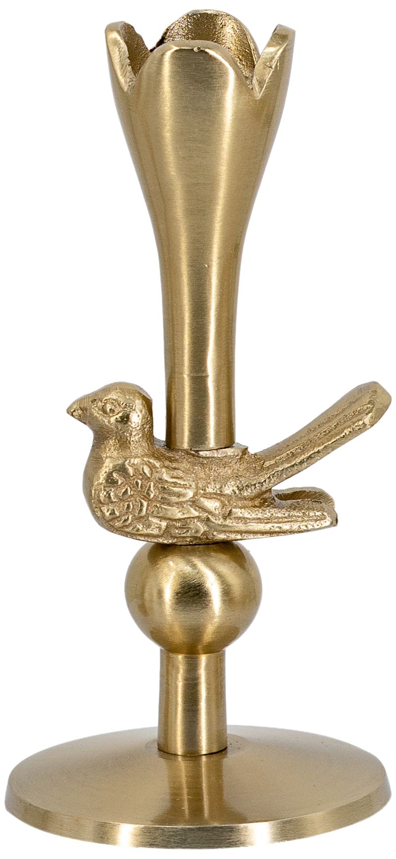 Image 2 Abstract Gold Tulip Candle Holder with Playful Bird Accent
