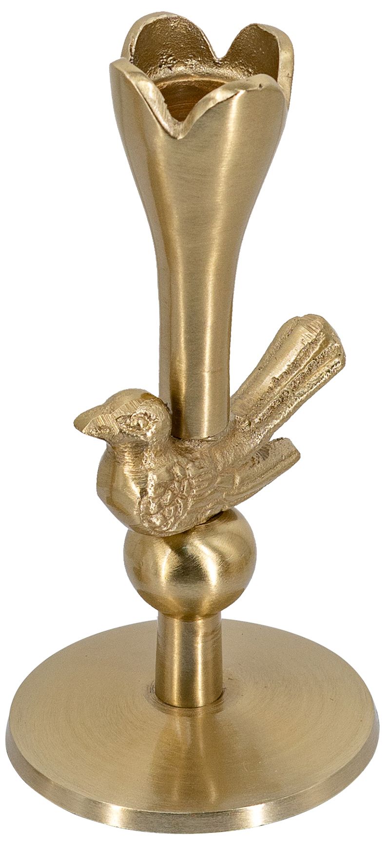 Image 3 Abstract Gold Tulip Candle Holder with Playful Bird Accent more views
