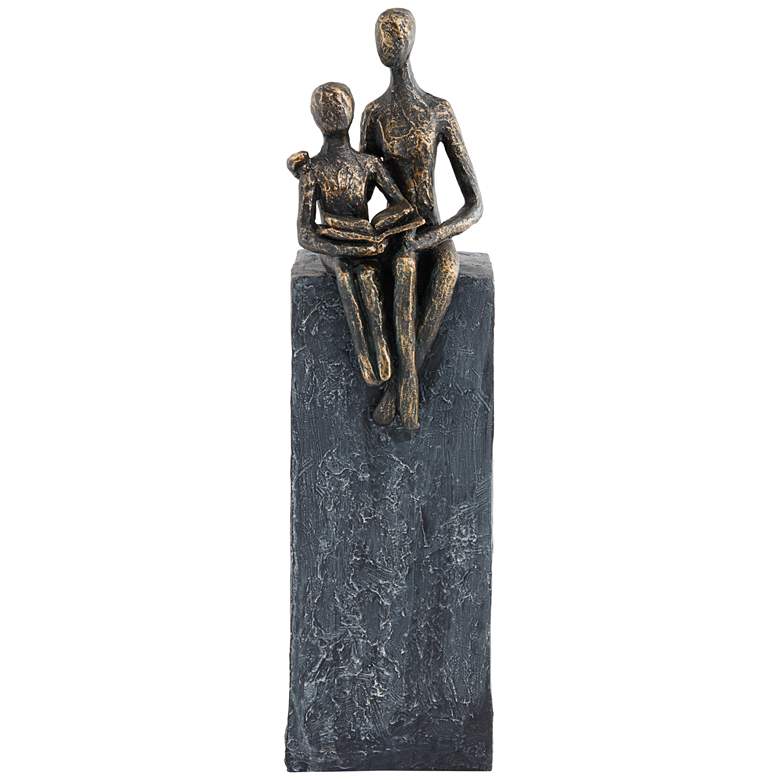 Image 1 Abstract Mother and Son 13 1/2 inch High Antique Brass Sculpture