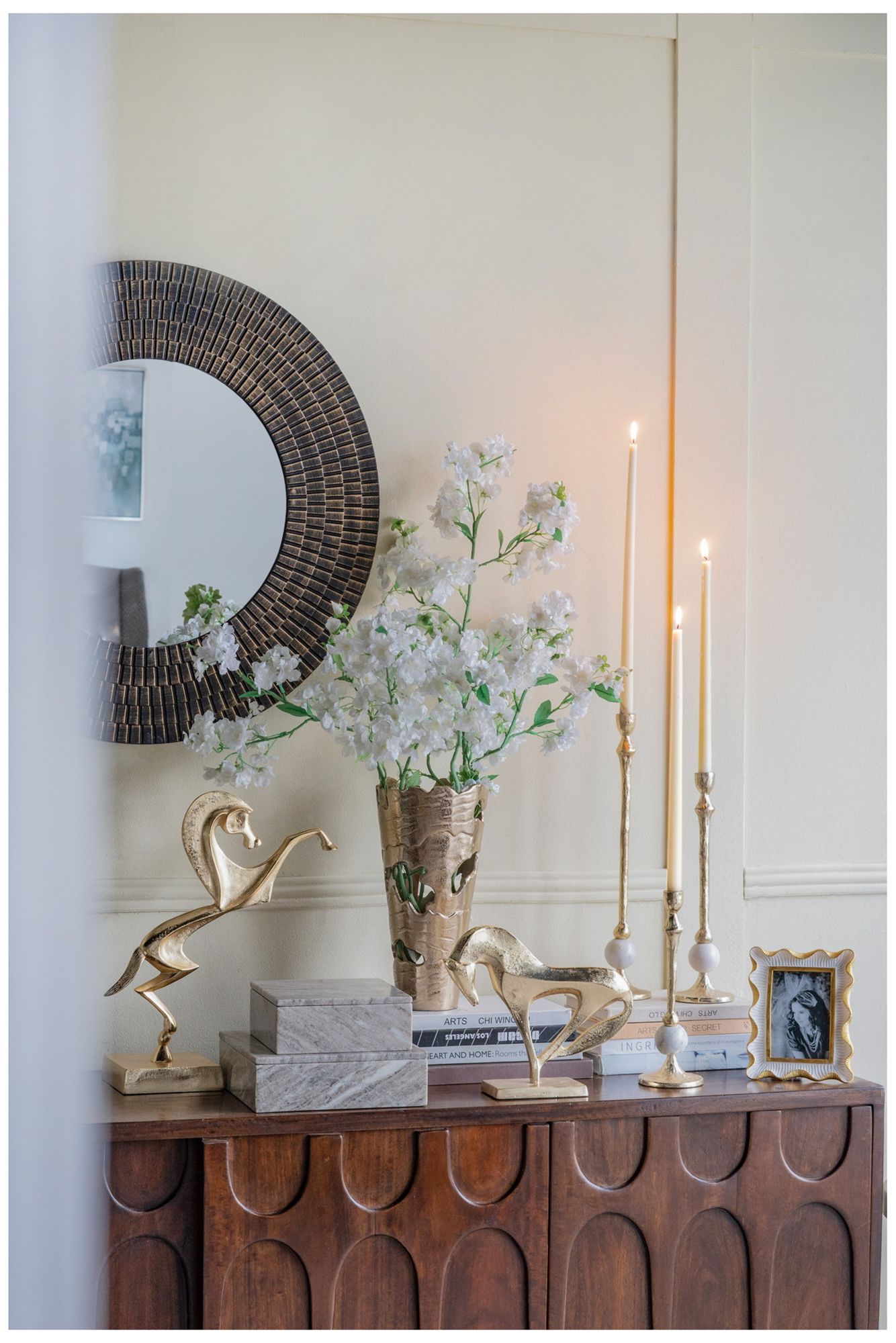 Abstract Rearing Horse Sculpture with Metallic Gold Finish - Gold