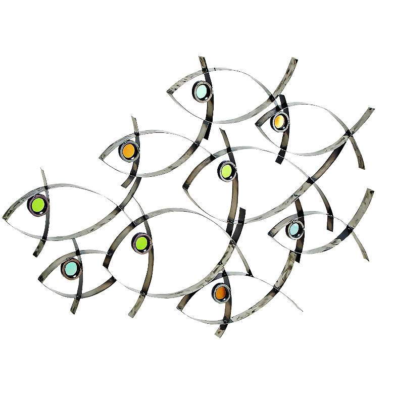 Image 1 Abstract School of Fish 39 inch Wide Metal Wall Art