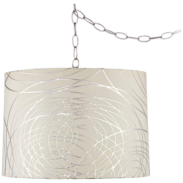 Abstract Silver Circles 16&quot;W Steel Plug-In Swag Chandelier