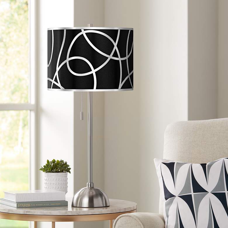 Image 1 Abstract Silver Metallic Giclee Brushed Nickel Table Lamp
