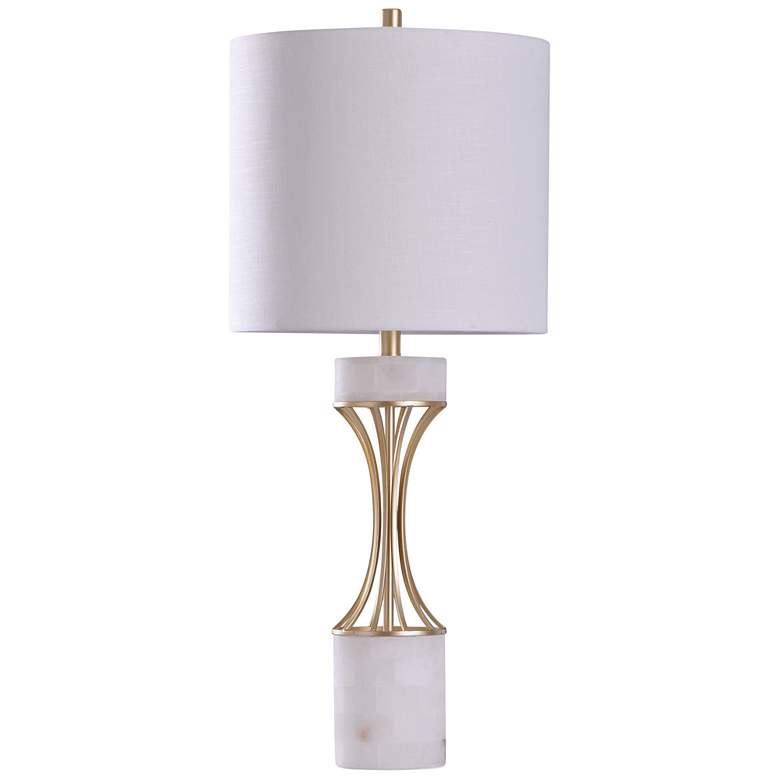 Image 1 Abyaz Concave Metal Table Lamp - Gold - White Marble &amp; White Shade