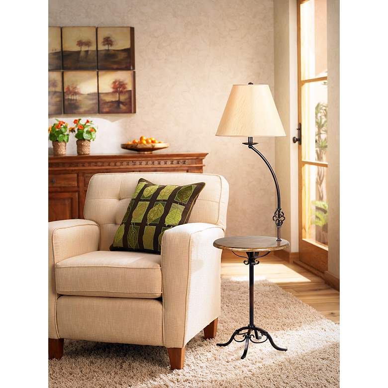 Image 1 Cal Lighting 61 1/2" Rustic Wrought Iron Wood Table Floor Lamp in scene