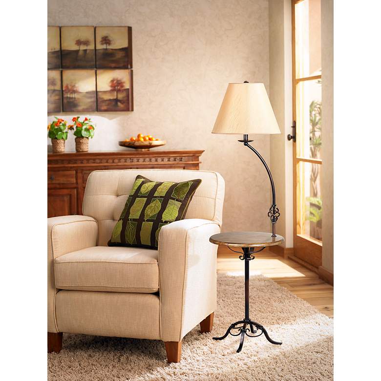 Image 1 Cal Lighting 61 1/2 inch Rustic Wrought Iron Wood Table Floor Lamp in scene