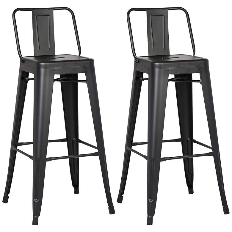 Image 1 AC Pacific Castro 30" Matte Black Back Bar Stool Set of 2