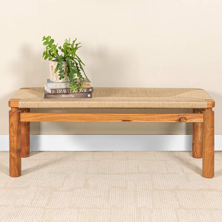 Image 1 Acacia Wood and Jute Bench, Natural