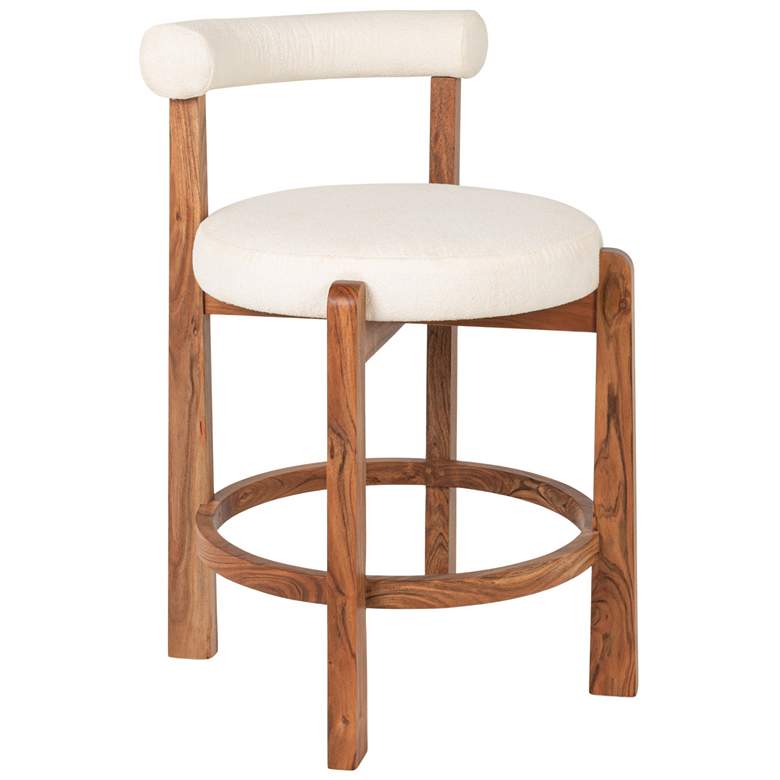 Image 1 Acacia Wood & Boucle Counter Height Bar Chair