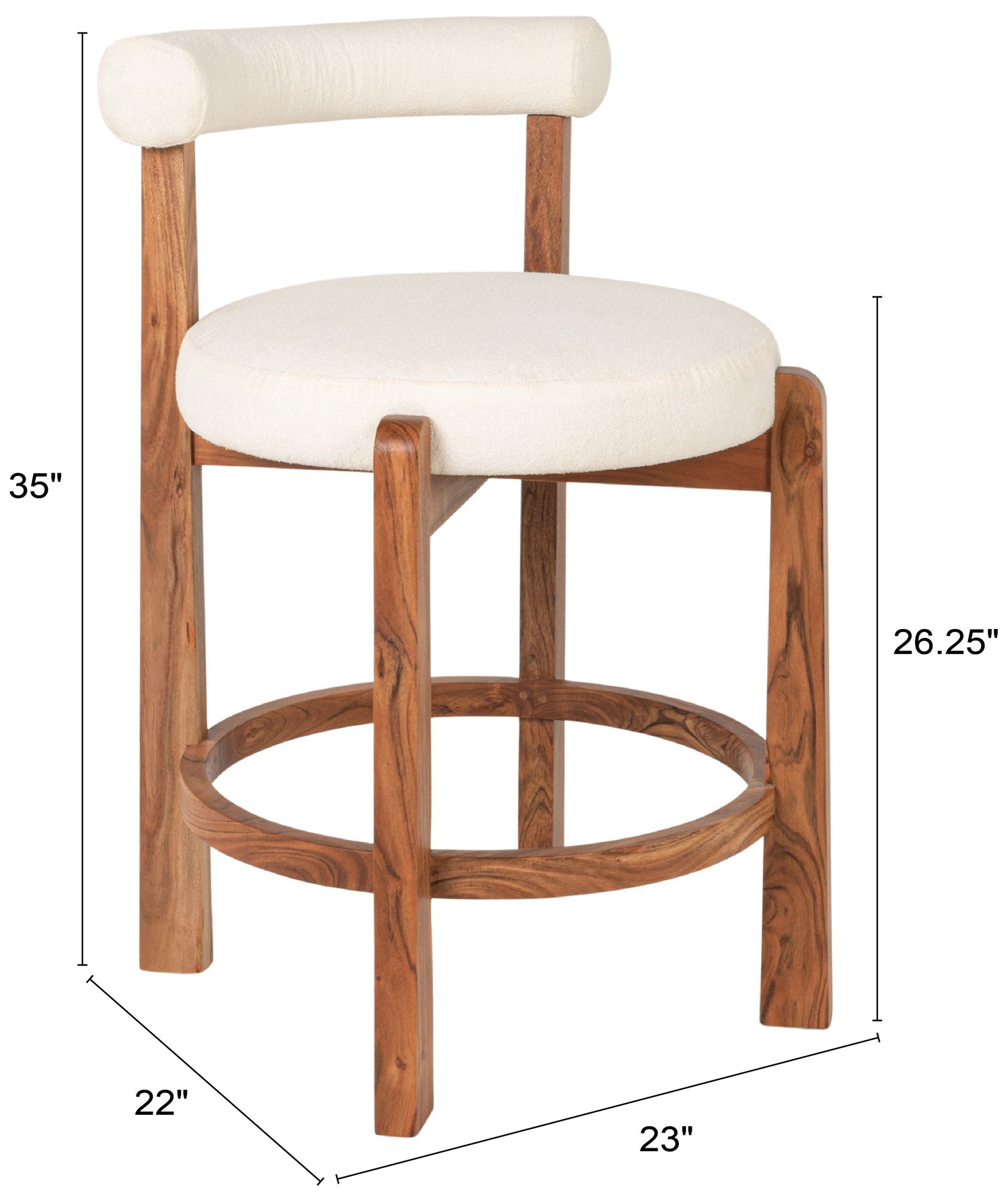 Image 2 Acacia Wood & Boucle Counter Height Bar Chair more views