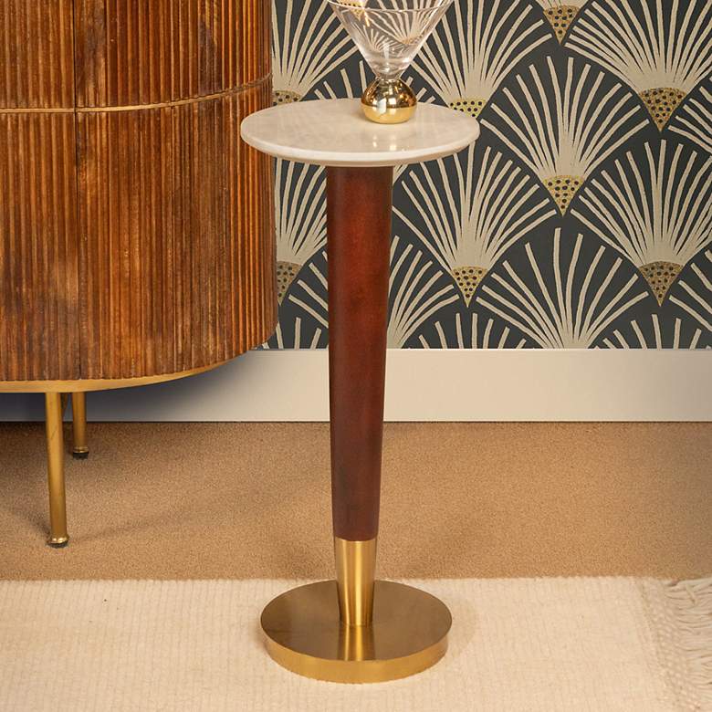Image 1 Acacia Wood & Brass Martini Table with Marble Top