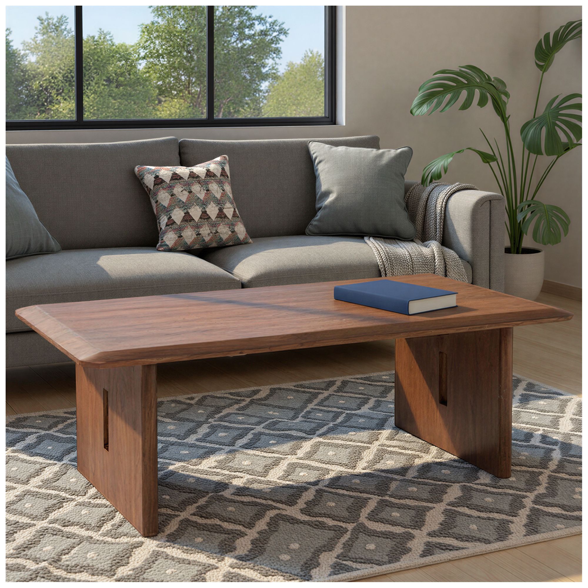 Image 3 Acacia Wood Rectangular Coffee Table, Walnut Finish more views