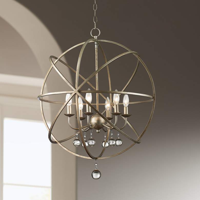 Image 1 Acadia 24 inch Wide Antique Silver 6-Light Pendant