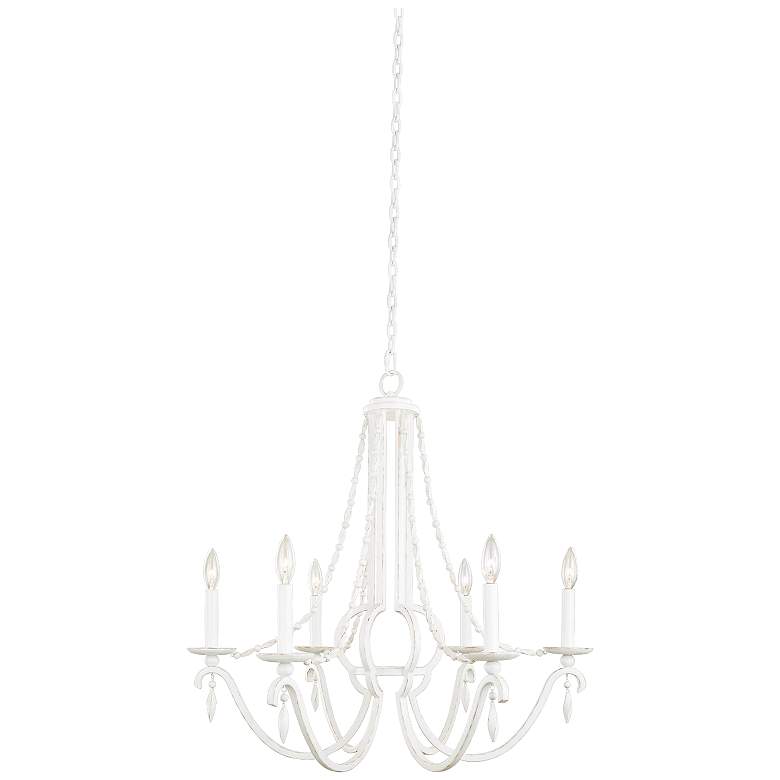 Image 2 Acadia 28 inch Wide Distressed White 6-Light Chandelier