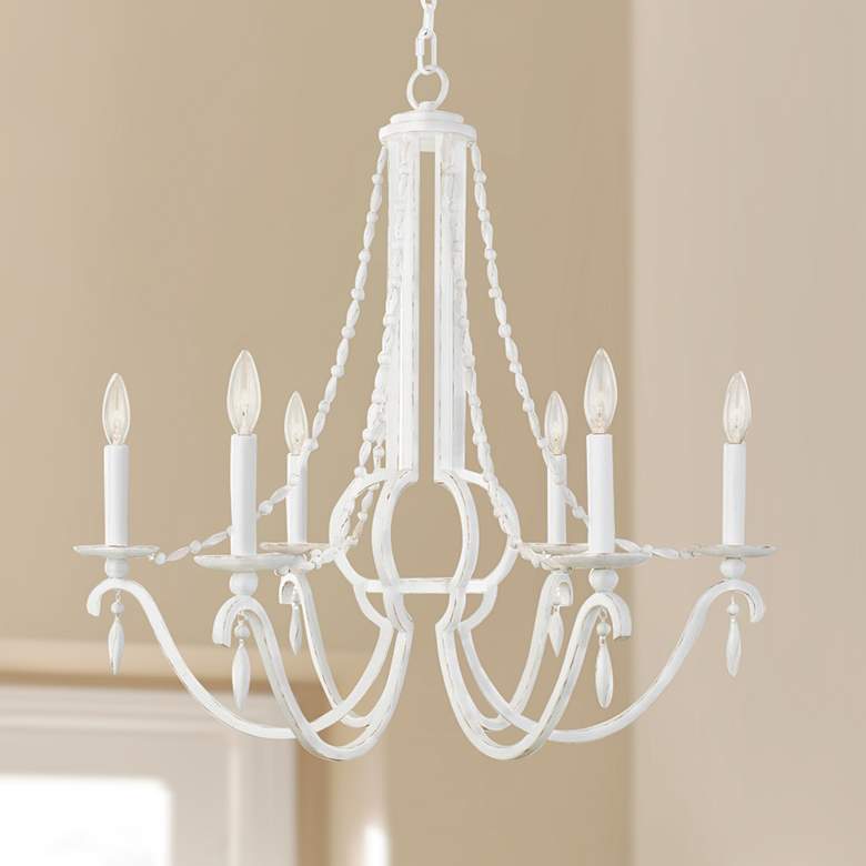 Image 1 Acadia 28" Wide Distressed White 6-Light Chandelier