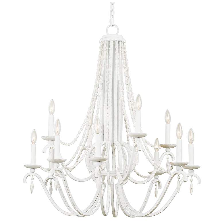 Acadia 34 inch Wide Distressed White 12-Light 2-Tier Chandelier