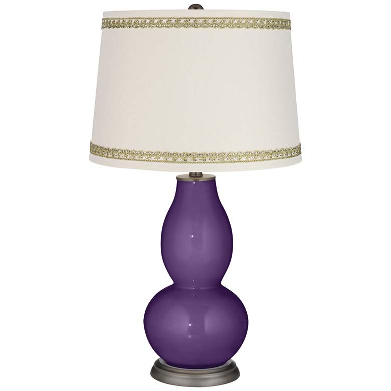 Image 1 Acai Double Gourd Table Lamp with Rhinestone Lace Trim