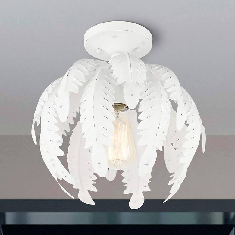 Image 1 Acanthus 12 3/4" Wide Distressed Antique White Ceiling Light