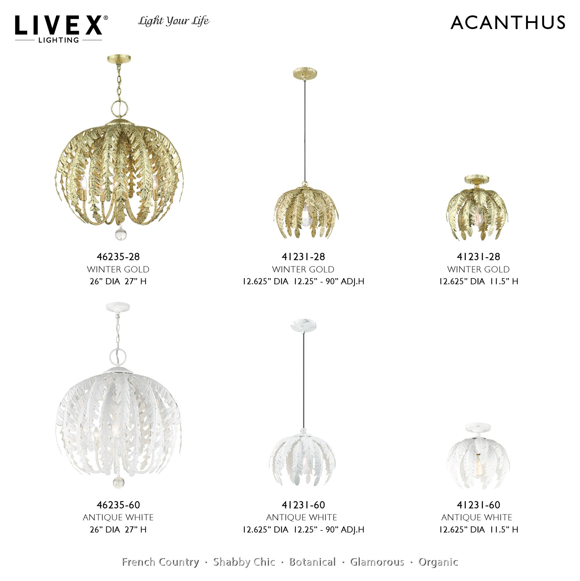 Acanthus 12 3/4" Wide Distressed Winter Gold Ceiling Light in scene