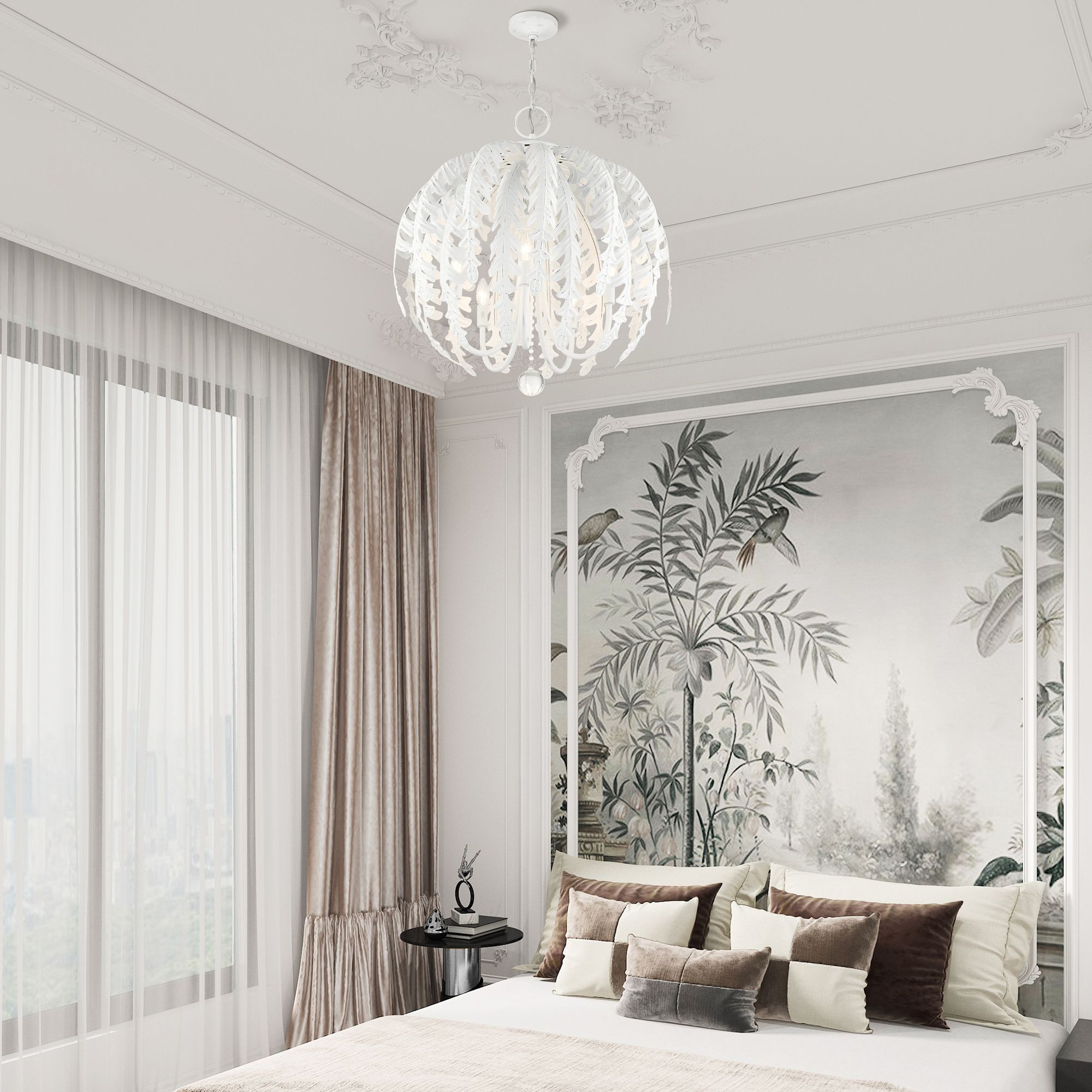 Acanthus 5 Light Antique White Chandelier