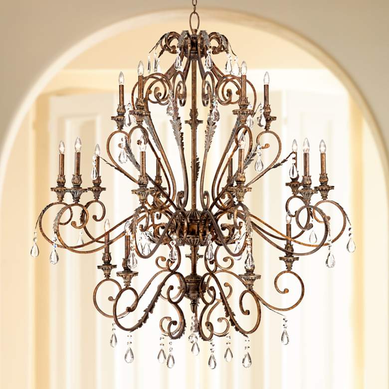 Image 1 Acanthus and Crystal 68" Wide Bronze Chandelier