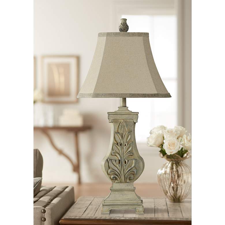 Image 1 Acanthus Grotto Weathered Cream Sculpted Table Lamp