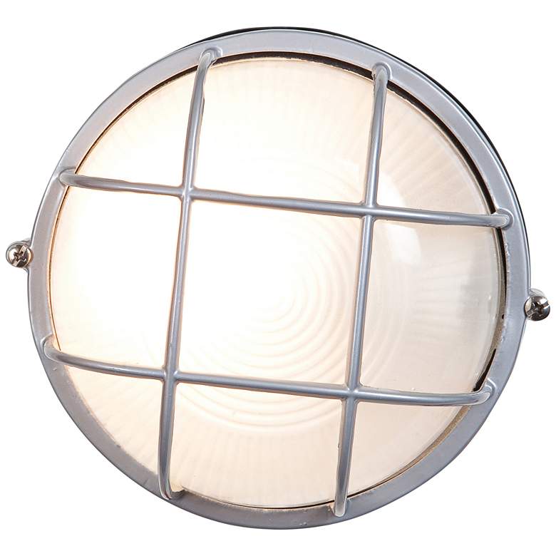 Image 1 Access Bulkhead Collection 10" Satin Steel Round Outdoor Wall Light