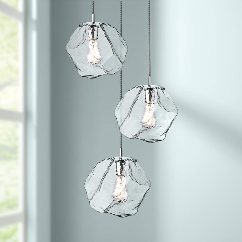 Image 1 Access Lighting Boulder 23 1/2" Steel and Glass 3-Light Pendant Light