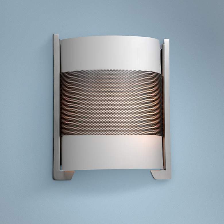 Image 1 Access Lighting Iron Brushed Steel 11 3/4 inch High Opal Glass Wall Sconce
