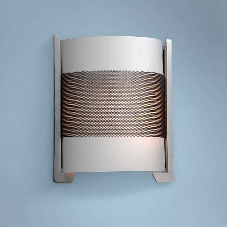 Image 1 Access Lighting Iron Brushed Steel 11 3/4" High Opal Glass Wall Sconce