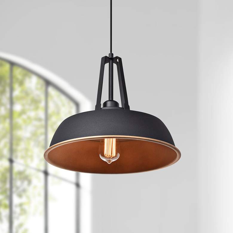 Image 1 Access Lighting Nostalgia 13 3/4" Wide Matte Black Dome Pendant Light