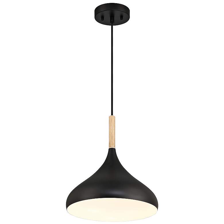 Image 4 Access Lighting Olivia 13" Wide Black with Wood Accent Pendant Light more views