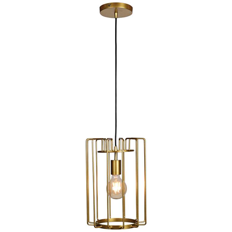 Image 2 Access Lighting Wired 9" Wide Gold Open Cage LED Mini Pendant