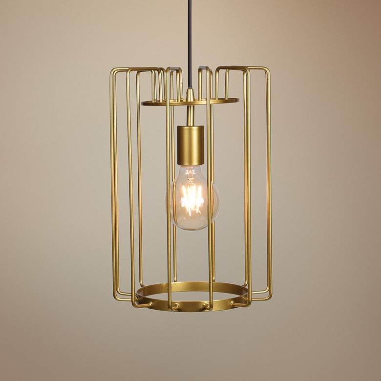 Image 1 Access Lighting Wired 9" Wide Gold Open Cage LED Mini Pendant