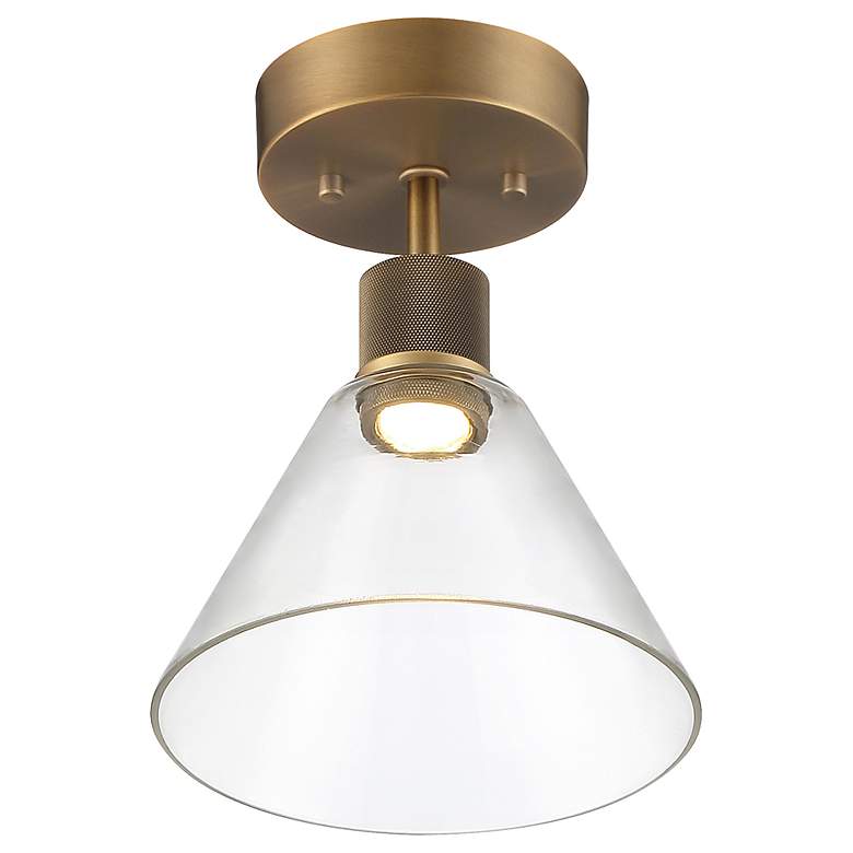 Image 3 Access Port Nine 8" Wide Brushed Brass Clear Glass LED Ceiling Light more views