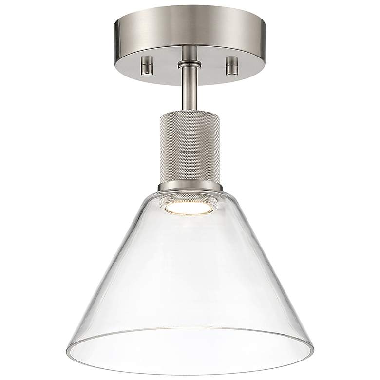 Image 1 Access Port Nine 8" Wide Brushed Steel Clear Glass LED Ceiling Light