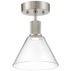 Access Port Nine 8" Wide Brushed Steel Clear Glass LED Ceiling Light