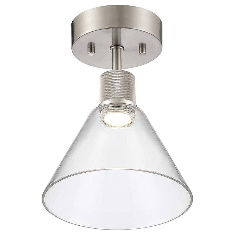 Image 3 Access Port Nine 8" Wide Brushed Steel Clear Glass LED Ceiling Light more views
