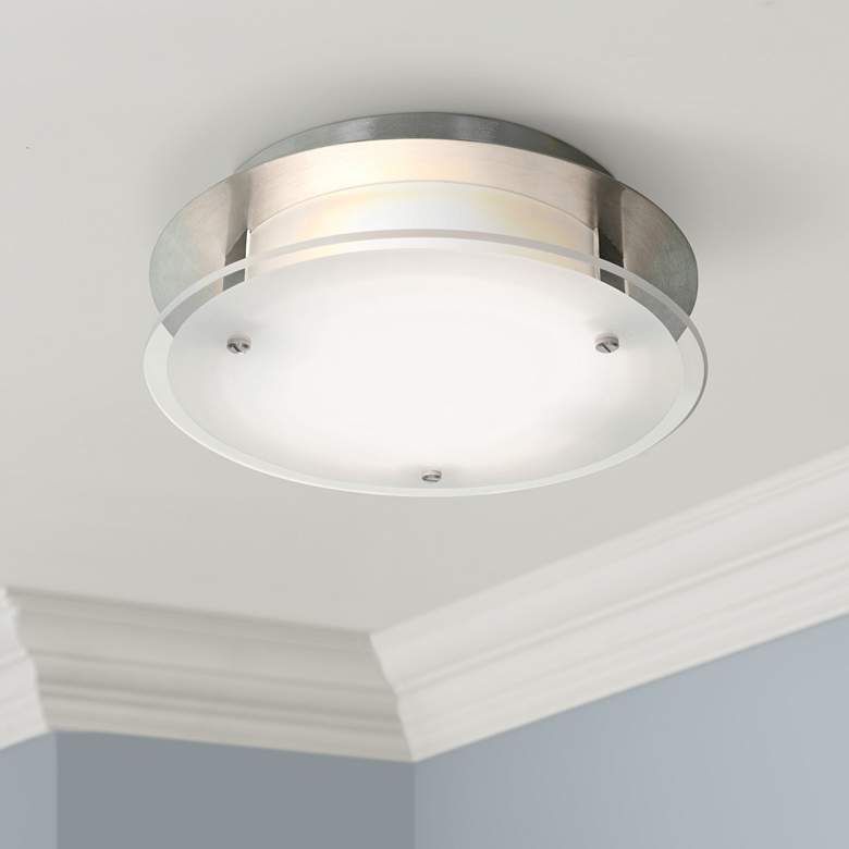 Image 1 Access Vision Round 10 inch Wide Brushed Steel Ceiling Light