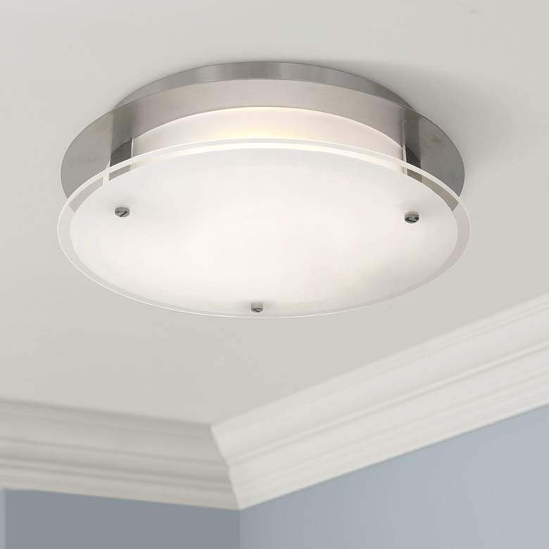 Image 1 Access Vision Round 12 inch Wide Brushed Steel LED Ceiling Light