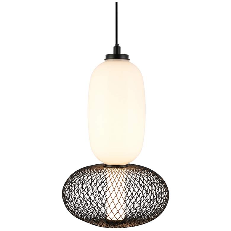 Image 2 Ace 8.7" Wide Black Pendant w/ White Opal, Mesh Black Shade more views