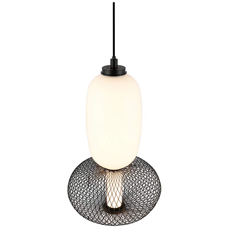 Image 3 Ace 8.7" Wide Black Pendant w/ White Opal, Mesh Black Shade more views