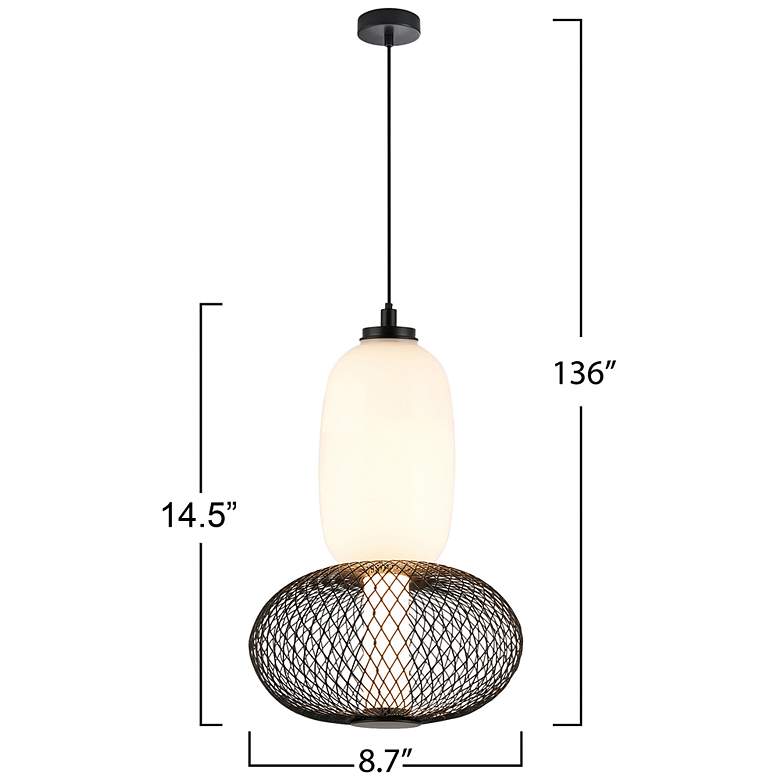 Image 6 Ace 8.7" Wide Black Pendant w/ White Opal, Mesh Black Shade more views